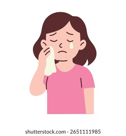 Mulher triste limpando lágrimas ilustração