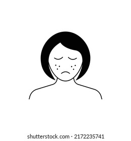 Sad women with acne on the face icon design isolated on white background