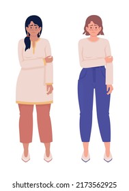 Sad women with mental disorders semi flat color vector characters set. Editable figures. Full body people on white. Simple cartoon style illustrations for web graphic design and animation collection