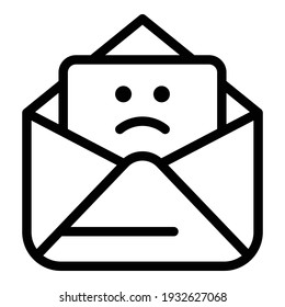 Sad work email icon. Outline sad work email vector icon for web design isolated on white background