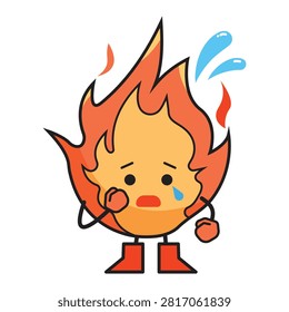 Sad, worried, or apologetic fire element mascot character colorful illustration isolated on white background.