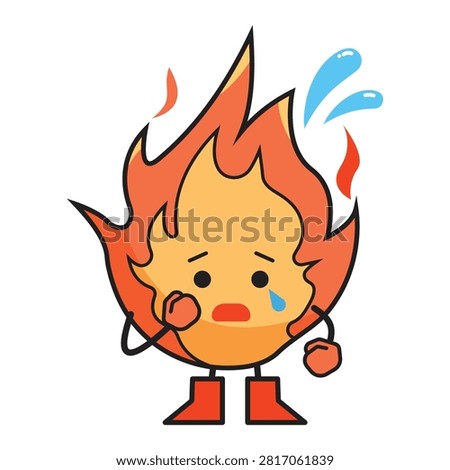 Sad, worried, or apologetic fire element mascot character colorful illustration isolated on white background.