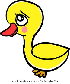 Pato amarillo triste, ilustración, vector sobre fondo blanco.