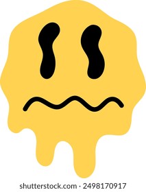 Triste expresión de cara amarilla derritiéndose. Emoji goteante