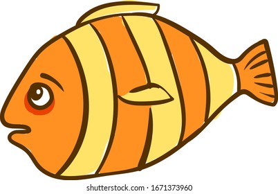 Sad yellow fish, illustration, vector on white background.