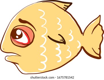 Sad yellow fish, illustration, vector on white background.