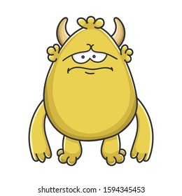 Sad yellow goblin cartoon monster isolated on white