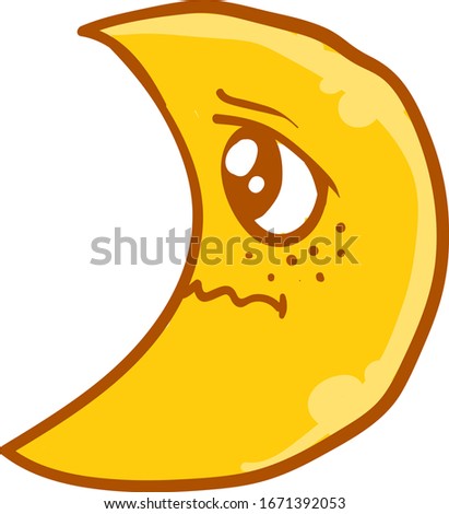 Sad yellow moon, illustration, vector on white background.