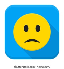 Sad Yellow Smiley App Icon. Vector Illustration of Flat Style Icon Squre Shaped with Long Shadow.