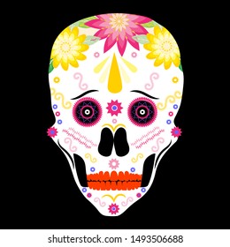 Sad yet colorful decorative sugar skull for day of the dead festival celebration /halloween/halloween decor/costume/tshirt design