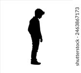 Sad young boy silhouette isolated on white background. Young boy icon vector illustration design.
