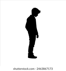 Sad young boy silhouette isolated on white background. Young boy icon vector illustration design.