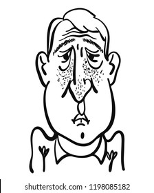 Sad young man Black and white hand drawing illustration; Tired man vector art