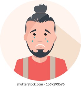 Sad young man. Emotions face flat icons. Illustration vector icons