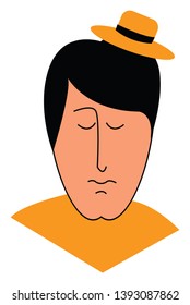 A sad young man with little orange hat vector color drawing or illustration