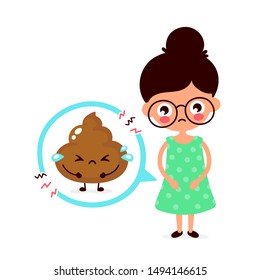 Sad young man with poop problem character. Vector flat cartoon illustration icon design. Isolated on white background. Diarrhea problem,ache concept