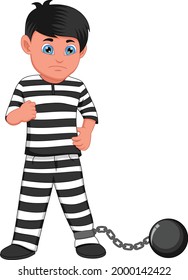 sad young prisoner cartoon on white background