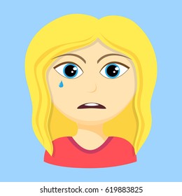 Sad young woman - facial expression. Vector.