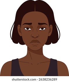 Sad Young Woman Illustration of a Black Female Expressing Sorrow