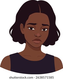 Sad Young Woman Illustration Portrait of a Melancholy African American Girl