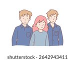 Sad young woman surrounded by people, feeling isolated in society, lack of communication. Upset young girl struggling with loneliness and isolation in crowd. Hand drawn style vector design