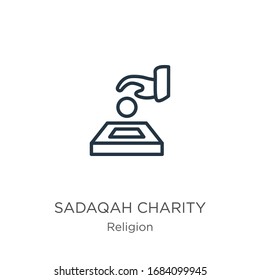 Sadaqah charity icon. Thin linear sadaqah charity outline icon isolated on white background from religion collection. Line vector sign, symbol for web and mobile