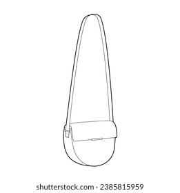 Saddle Cross-Body Bag with curved lines. Fashion accessory technical illustration. Vector satchel front 3-4 view for Men, women, unisex style, flat handbag CAD mockup sketch outline isolated