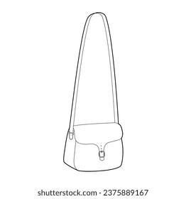 Saddle Cross-Body Bag silhouette. Fashion accessory technical illustration. Vector satchel front 3-4 view for Men, women, unisex style, flat handbag CAD mockup sketch outline isolated