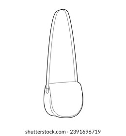 Saddle Cross-Body Bag silhouette. Fashion accessory technical illustration. Vector satchel front 3-4 view for Men, women, unisex style, flat handbag CAD mockup sketch outline isolated