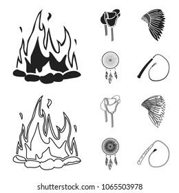 Saddle, Indian mohawk, whip, dream catcher.Wild west set collection icons in black,outline style vector symbol stock illustration web.