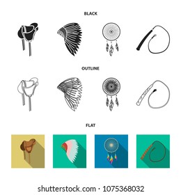Saddle, Indian mohawk, whip, dream catcher.Wild west set collection icons in black,flat,outline style vector symbol stock illustration web.