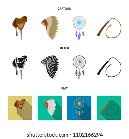 Saddle, Indian mohawk, whip, dream catcher.Wild west set collection icons in cartoon,black,flat style vector symbol stock illustration web.
