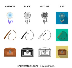 Saddle, Indian mohawk, whip, dream catcher.Wild west set collection icons in cartoon,black,outline,flat style vector symbol stock illustration web.