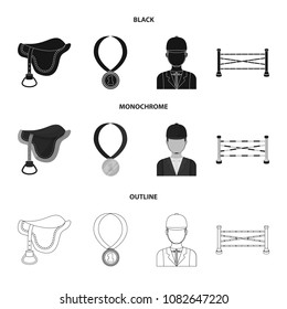 Saddle, medal, champion, winner .Hippodrome and horse set collection icons in black,monochrome,outline style vector symbol stock illustration web.
