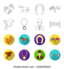 Saddle, medal, champion, winner .Hippodrome and horse set collection icons in outline,flat style vector symbol stock illustration web.
