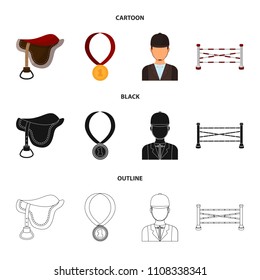 Saddle, medal, champion, winner .Hippodrome and horse set collection icons in cartoon,black,outline style vector symbol stock illustration web.