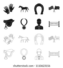 Saddle, medal, champion, winner .Hippodrome and horse set collection icons in black,outline style vector symbol stock illustration web.
