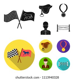 Saddle, medal, champion, winner .Hippodrome and horse set collection icons in black, flat style vector symbol stock illustration web.