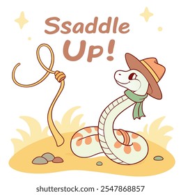 Saddle Up, Snake! Western Reptile Adventure vector flat design