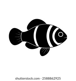 Saddleback Clownfish Silhouette Vector Art Illustration and Saddleback Clownfish Black Color Fish Design