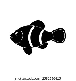 Saddleback Clownfish Silhouette Vector Art Illustration and Saddleback Clownfish Black Color Fish Design