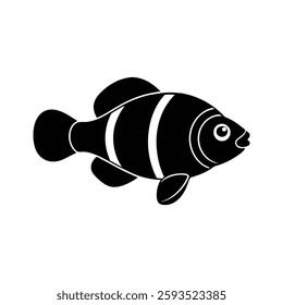 Saddleback Clownfish Silhouette Vector Art Illustration and Saddleback Clownfish Black Color Fish Design