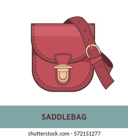 Saddlebag bag female accessory. Fashionable and trendy handbag. Illustration isolated on white. Design element in flat style