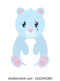 saddy bear crying on white background