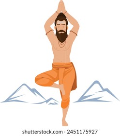 Sadhu haciendo yoga, gurú del equilibrio espiritual. Relajación, meditación