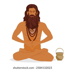 Sadhu meditating , kumbh mela festival in india., vector illustration