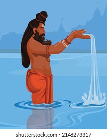 Sadhu in prayer in the river for the grand festival