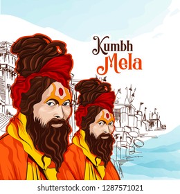 Sadhu saint of India for grand festival and Hindi text Kumbh Mela is a mass Hindu pilgrimage of faith in which Hindus