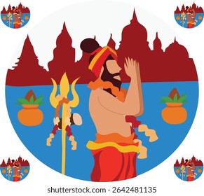 Sadhu Saint da Índia para o grande festival e Hindi Maha Kumbh Mela Good para banner, cartaz, cartão de saudação, cartão de festa, convite, modelo, publicidade, campanha e mídias sociais. 