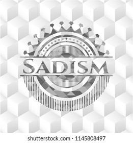 Sadism realistic grey emblem with cube white background